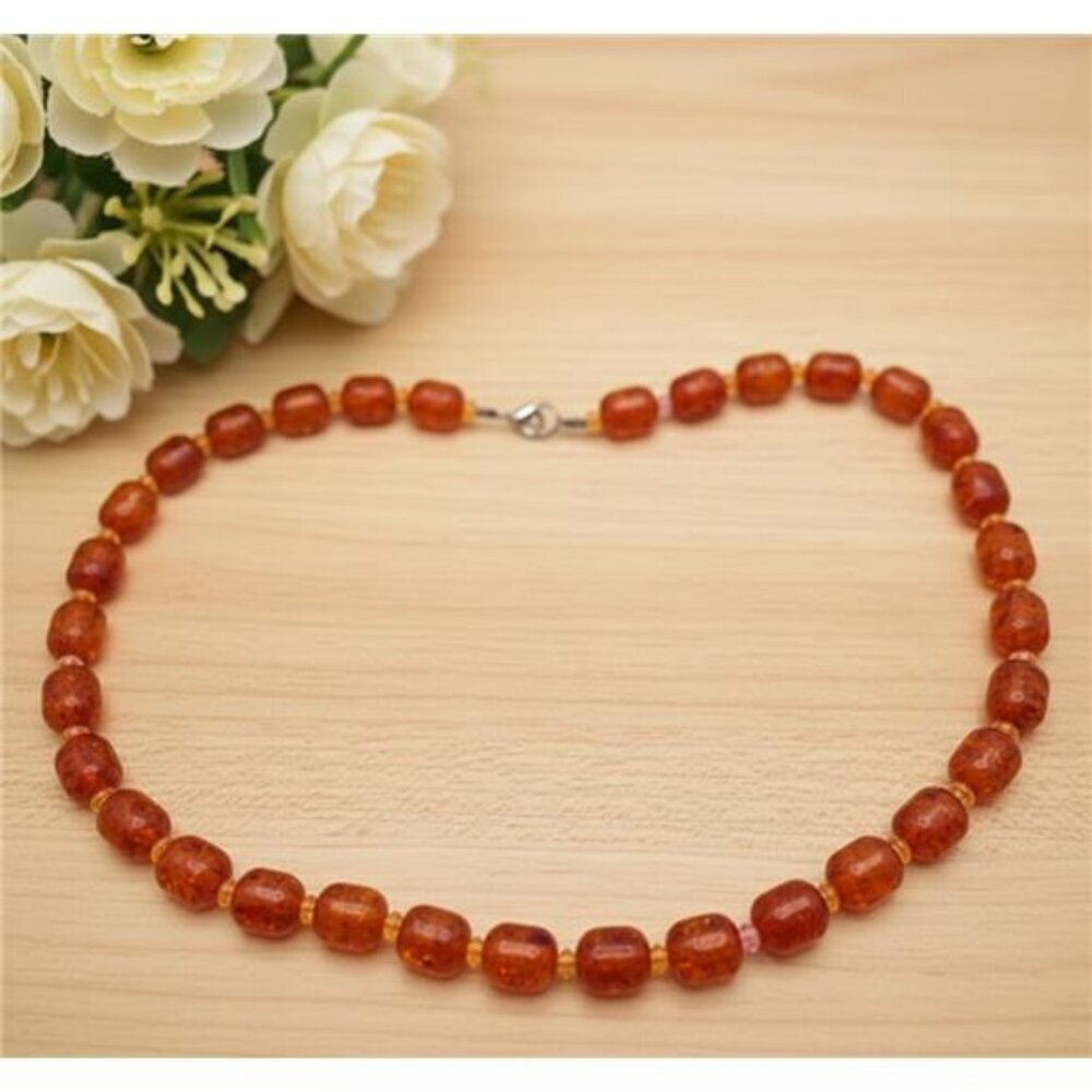 Faux Amber Lucite Necklace Barrel Beads Vintage Style 23 Inch